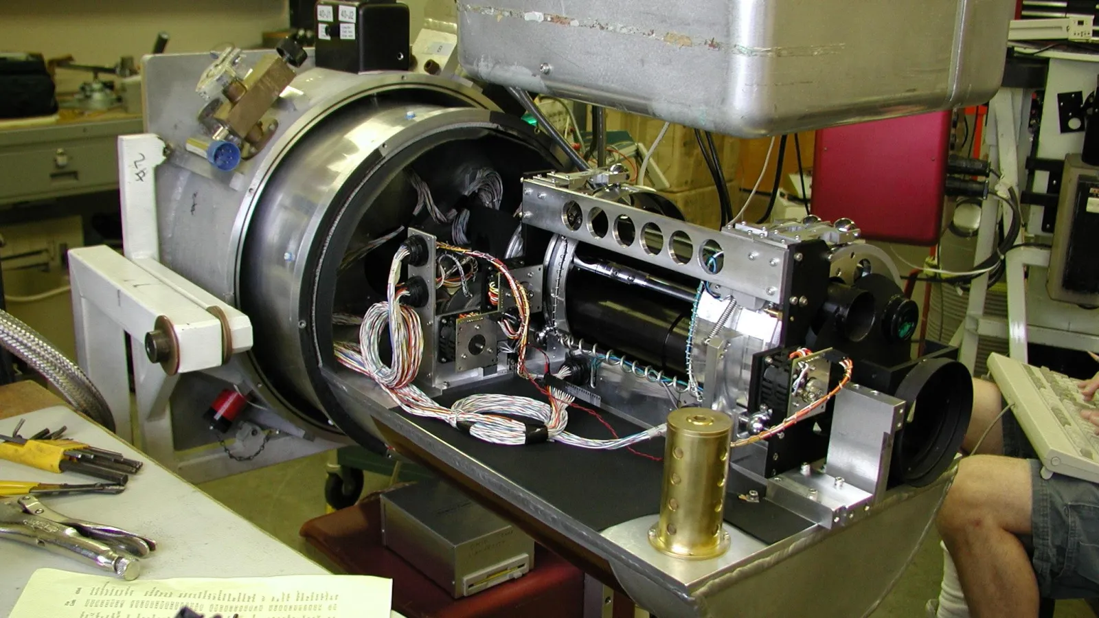 TIFKAM optical bench with the radiation sheild and dewar shell removed.