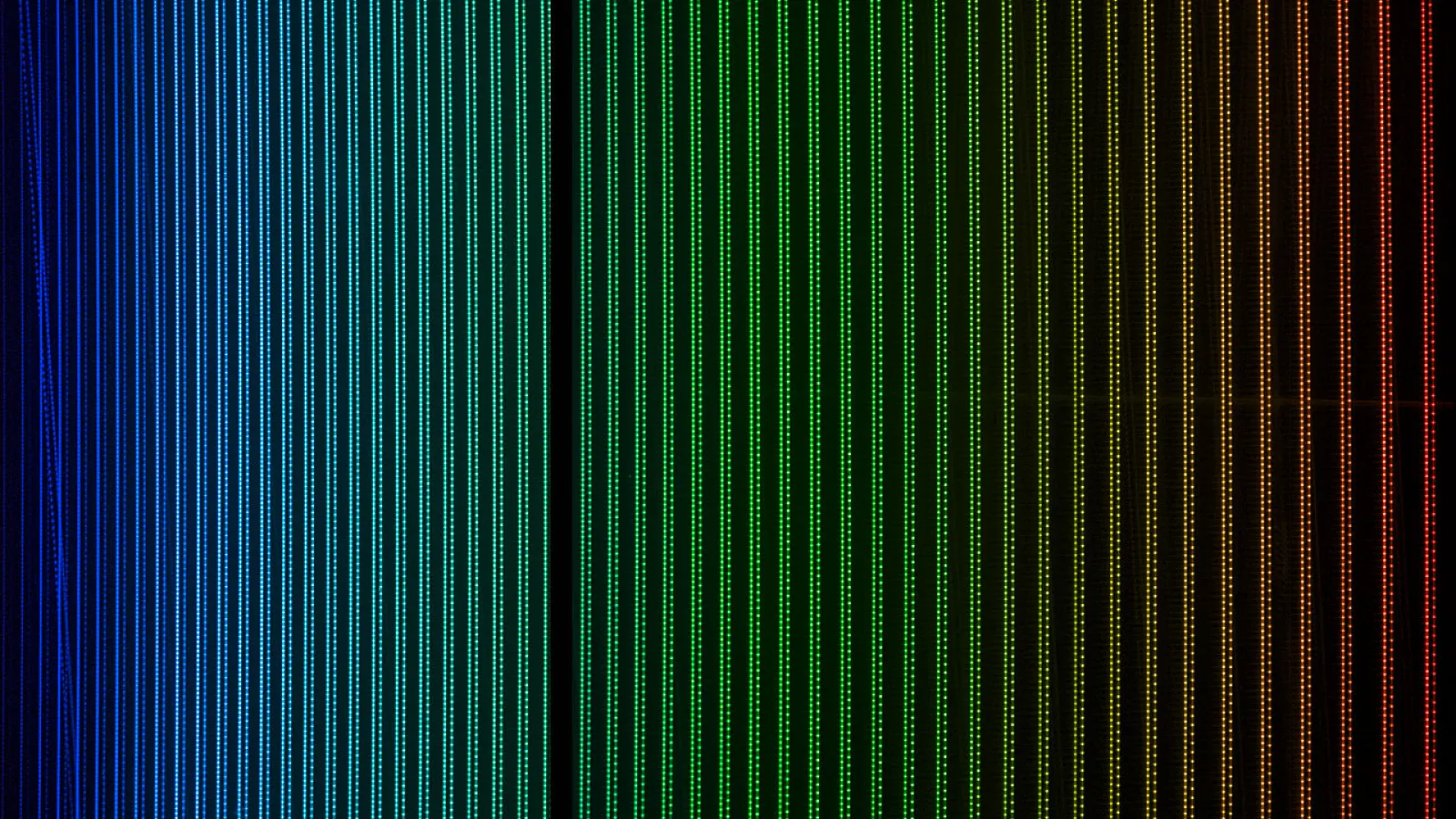 A recorded frame from the HARPS spectrogrpah which is illuminated with the instrument laser frequency comb