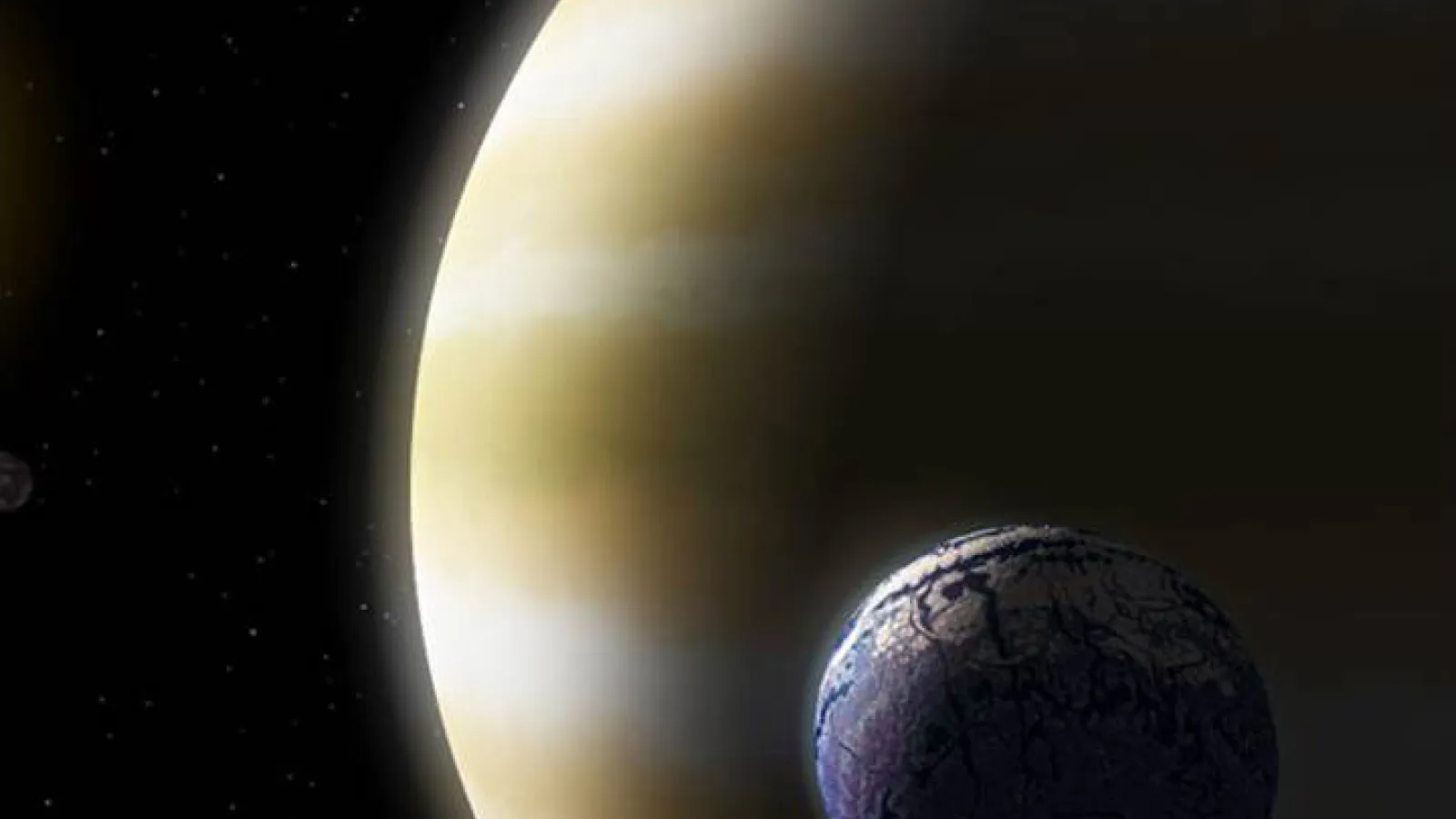 Artist's rendering of a hot jupiter with a putative satellite